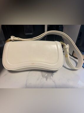 JW PEI White Curved Shoulder Bag with Gold Accents